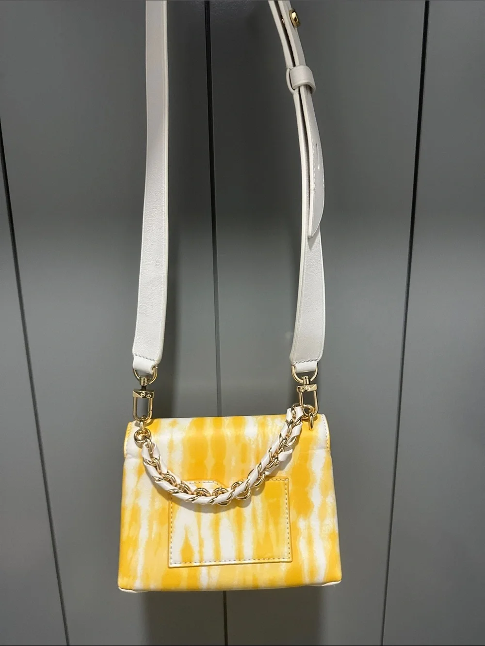 Michael Kors White and Yellow Tie-Dye Crossbody Bag with Chain